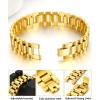 ChainsHouse Wristband ID Bracelets for Men, Stainless Steel/18K Gold/Black Metal Plated, Personalized Engrave Chunky Bracelet Bangle, with Removal Tool, 15MM/15.5MM Width, 8.27-8.66 Inch Length(i. 15.5mm width-Gold)