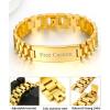 ChainsHouse Wristband ID Bracelets for Men, Stainless Steel/18K Gold/Black Metal Plated, Personalized Engrave Chunky Bracelet Bangle, with Removal Tool, 15MM/15.5MM Width, 8.27-8.66 Inch Length(o. 15mm width-Gold-Text Custom)