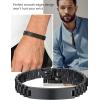 ChainsHouse Wristband ID Bracelets for Men, Stainless Steel/18K Gold/Black Metal Plated, Personalized Engrave Chunky Bracelet Bangle, with Removal Tool, 15MM/15.5MM Width, 8.27-8.66 Inch Length(d. 10mm width-Black)