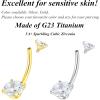 ORANGELOVE G23 Titanium 14G Belly Button Rings Cubic Zirconia Internally Threaded CZ Belly Ring Navel Barbell Stud Body Piercing Jewelry 14 Gauge 8mm 10mm 12mm 14mm(14G/Bar Length:10mm/Gold)