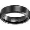 TRUMIUM 2mm 4mm 6mm 8mm 10mm Tungsten Ring Wedding Band for Women Men Bevel Edges Brushed Comfort Fit Size 4-15(Black 6mm I Love You)