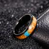 TRUMIUM 6mm 8mm Mens Wedding Band Tungsten Rings for Men Women Whiskey Wood Turquoise Opal Guitar String Black Wedding Rings Beveled Edges Comfort Fit Size 6-13(8mm Wood Turquoise)