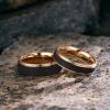 TRUMIUM 6mm 8mm Tungsten Rings for Men Women Black Wedding Band 24K Gold Plated/Rose Gold Plated Step Edges Comfort Fit Size 6-13(6mm Sandstone)