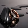 TRUMIUM 6mm 8mm Tungsten Rings for Men Women Black Wedding Band 24K Gold Plated/Rose Gold Plated Step Edges Comfort Fit Size 6-13(6mm rose gold plated)