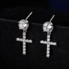 TRUMIUM Cross Earrings for Men Women 925 Sterling Silver Dangle Earrings Hypoallergenic Silver Gold Stud Cubic Zirconia(Cross-Gold)
