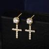 TRUMIUM Cross Earrings for Men Women 925 Sterling Silver Dangle Earrings Hypoallergenic Silver Gold Stud Cubic Zirconia(Cross-Silver)