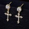 TRUMIUM Cross Earrings for Men Women 925 Sterling Silver Dangle Earrings Hypoallergenic Silver Gold Stud Cubic Zirconia(Dangle Cross-Gold)
