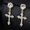 TRUMIUM Cross Earrings for Men Women 925 Sterling Silver Dangle Earrings Hypoallergenic Silver Gold Stud Cubic Zirconia(Dangle Cross-Gold)