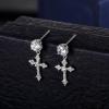 TRUMIUM Cross Earrings for Men Women 925 Sterling Silver Dangle Earrings Hypoallergenic Silver Gold Stud Cubic Zirconia(Dangle Cross-Silver)