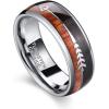 TRUMIUM Mens Rings 8mm Wedding Band Koa Wood Arrow Inlay Silver Engagement Ring Comfort Fit Size 7-13(8mm Wood Arrow)