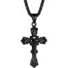 ChainsHouse Cross Necklace for Men, Black/18K Gold Plated/Stainless Steel Christian Jewelry Cross Pendant Necklace for Men, with Gift Box(a: Jecus Cross-Black)