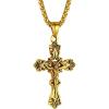ChainsHouse Cross Necklace for Men, Black/18K Gold Plated/Stainless Steel Christian Jewelry Cross Pendant Necklace for Men, with Gift Box(a: Jecus Cross-Gold)