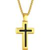 ChainsHouse Cross Necklace for Men, Black/18K Gold Plated/Stainless Steel Christian Jewelry Cross Pendant Necklace for Men, with Gift Box(b: Dripping Oil Cross-Gold)