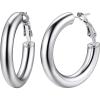 ChainsHouse Hypoallergenic Hoop Earrings For Women, 316L Stainless Steel/Black/18K Real Gold Plated, Minimalist Jewelry Round Tube Hoops Fits Sensitive Ears |30mm 40mm 60mm 80mm, with Gift Box(G: stainless-round tube)