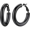 ChainsHouse Hypoallergenic Hoop Earrings For Women, 316L Stainless Steel/Black/18K Real Gold Plated, Minimalist Jewelry Round Tube Hoops Fits Sensitive Ears |30mm 40mm 60mm 80mm, with Gift Box(A: black-round tube)