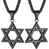 ChainsHouse Magen Star of David Necklace for Men Women, Stainless Steel/18K Gold Plated Hexagram/Dog Tag Pendant Jewish Israel Jewelry(01-Black-David Star)