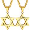ChainsHouse Magen Star of David Necklace for Men Women, Stainless Steel/18K Gold Plated Hexagram/Dog Tag Pendant Jewish Israel Jewelry(01-Gold-David Star)