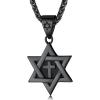 ChainsHouse Magen Star of David Necklace for Men Women, Stainless Steel/18K Gold Plated Hexagram/Dog Tag Pendant Jewish Israel Jewelry(02-Black-Cross Star)