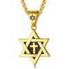 ChainsHouse Magen Star of David Necklace for Men Women, Stainless Steel/18K Gold Plated Hexagram/Dog Tag Pendant Jewish Israel Jewelry(02-Gold-Cross Star)