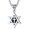 ChainsHouse Magen Star of David Necklace for Men Women, Stainless Steel/18K Gold Plated Hexagram/Dog Tag Pendant Jewish Israel Jewelry(02-Steel-Cross Star)