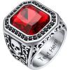 ChainsHouse Mens Black Onyx Rings, Retro X Bone Skull Stainless Steel Signet Rings for Men, Black Onyx Agate Gemstone Rings Jewelry, Offer Custom Service, Size 7-14(G: Steel-Red Stone-Custom)