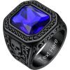 ChainsHouse Mens Black Onyx Rings, Retro X Bone Skull Stainless Steel Signet Rings for Men, Black Onyx Agate Gemstone Rings Jewelry, Offer Custom Service, Size 7-14(F: Black-Blue Stone-Custom)
