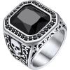 ChainsHouse Mens Black Onyx Rings, Retro X Bone Skull Stainless Steel Signet Rings for Men, Black Onyx Agate Gemstone Rings Jewelry, Offer Custom Service, Size 7-14(B: Skull Square-Steel)