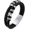 ChainsHouse Mens Wrap Braided Leather Black Bead Bracelets Bangles, Vintage Star of David/Wing Skull/Templar Cross Genuine Leather Bracelet, Customize Available, Size 7.5/8.3/9.0 Inch, Send Gift Box(A: Bead-Steel Clasp)