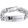 ChainsHouse Personalized ID Bracelet for Men Women Stainless Steel Cuban Curb Link Chain Custom Engrave Bar Bracelet Bangle, 7mm Width, 19-21CM, Send Gift Box(A: Stainless-Photo)