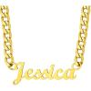 ChainsHouse Personalized Name Necklace Custom Engraved Nameplate for Men/Women, 18″+5cm Adjustable Cuban Chain, Stainless Steel/Gold/Black Plated Dainty Jewelry Gift for Birthday/Anniversary(B: Cuban Chain-Gold)