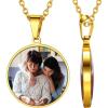 ChainsHouse Personalized Photo Necklace Men Women, Stainless Steel/18K Gold Plated Chain, Custom Picture Image Engrave Text Rectangular/Heart/Oval/Dogtag Pendant DIY Memorial Jewelry,Send Gift Box(P: Round – 2 sided Photos-Gold)