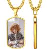 ChainsHouse Personalized Photo Necklace Men Women, Stainless Steel/18K Gold Plated Chain, Custom Picture Image Engrave Text Rectangular/Heart/Oval/Dogtag Pendant DIY Memorial Jewelry,Send Gift Box(Q: Military Tag – 2 sided Photos-Gold)