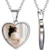 ChainsHouse Personalized Photo Necklace Men Women, Stainless Steel/18K Gold Plated Chain, Custom Picture Image Engrave Text Rectangular/Heart/Oval/Dogtag Pendant DIY Memorial Jewelry,Send Gift Box(O: Heart – 2 sided Photos-Steel)