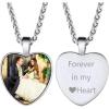 ChainsHouse Personalized Photo Necklace Men Women, Stainless Steel/18K Gold Plated Chain, Custom Picture Image Engrave Text Rectangular/Heart/Oval/Dogtag Pendant DIY Memorial Jewelry,Send Gift Box(B: Heart-Steel)