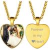 ChainsHouse Personalized Photo Necklace Men Women, Stainless Steel/18K Gold Plated Chain, Custom Picture Image Engrave Text Rectangular/Heart/Oval/Dogtag Pendant DIY Memorial Jewelry,Send Gift Box(B: Heart-Gold)
