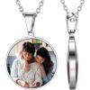 ChainsHouse Personalized Photo Necklace Men Women, Stainless Steel/18K Gold Plated Chain, Custom Picture Image Engrave Text Rectangular/Heart/Oval/Dogtag Pendant DIY Memorial Jewelry,Send Gift Box(P: Round – 2 sided Photos-Steel)