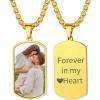 ChainsHouse Personalized Photo Necklace Men Women, Stainless Steel/18K Gold Plated Chain, Custom Picture Image Engrave Text Rectangular/Heart/Oval/Dogtag Pendant DIY Memorial Jewelry,Send Gift Box(M: Military Tag – Photo&Text-Gold)