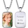 ChainsHouse Personalized Photo Necklace Men Women, Stainless Steel/18K Gold Plated Chain, Custom Picture Image Engrave Text Rectangular/Heart/Oval/Dogtag Pendant DIY Memorial Jewelry,Send Gift Box(F: Rectangle-Steel)