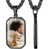 ChainsHouse Personalized Photo Necklace Men Women, Stainless Steel/18K Gold Plated Chain, Custom Picture Image Engrave Text Rectangular/Heart/Oval/Dogtag Pendant DIY Memorial Jewelry,Send Gift Box(R: Octagon Tag – 2 sided Photos-Black)