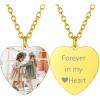 ChainsHouse Personalized Photo Necklace Men Women, Stainless Steel/18K Gold Plated Chain, Custom Picture Image Engrave Text Rectangular/Heart/Oval/Dogtag Pendant DIY Memorial Jewelry,Send Gift Box(A: Heart Tag-Gold)