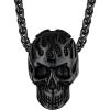 ChainsHouse Skull Necklace for Men, Retro Gothic Punk Jewelry Biker Necklace for Men Women Free Engraving Stainless Steel Dog Tag Pendant Necklace,with Gift Box(01. Flame -Black)