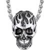 ChainsHouse Skull Necklace for Men, Retro Gothic Punk Jewelry Biker Necklace for Men Women Free Engraving Stainless Steel Dog Tag Pendant Necklace,with Gift Box(01. Flame -Steel)