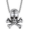 ChainsHouse Skull Necklace for Men, Retro Gothic Punk Jewelry Biker Necklace for Men Women Free Engraving Stainless Steel Dog Tag Pendant Necklace,with Gift Box(02. Crossbone-Steel)