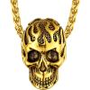 ChainsHouse Skull Necklace for Men, Retro Gothic Punk Jewelry Biker Necklace for Men Women Free Engraving Stainless Steel Dog Tag Pendant Necklace,with Gift Box(01. Flame -Gold)