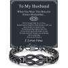 ChainsHouse Square Love Knot Bracelets for Men Braided Leather Stainless Steel Infinity Bracelets with Love Message Card Aniversary Birthday Gift for Men/Love/Husband/Dad(17-To My Husband-Black)