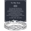 ChainsHouse Square Love Knot Bracelets for Men Braided Leather Stainless Steel Infinity Bracelets with Love Message Card Aniversary Birthday Gift for Men/Love/Husband/Dad(11-To My Son-Steel)