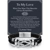 ChainsHouse Square Love Knot Bracelets for Men Braided Leather Stainless Steel Infinity Bracelets with Love Message Card Aniversary Birthday Gift for Men/Love/Husband/Dad(01-To My Love-Braided)