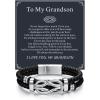 ChainsHouse Square Love Knot Bracelets for Men Braided Leather Stainless Steel Infinity Bracelets with Love Message Card Aniversary Birthday Gift for Men/Love/Husband/Dad(05-To My Grandson-Braided)