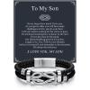 ChainsHouse Square Love Knot Bracelets for Men Braided Leather Stainless Steel Infinity Bracelets with Love Message Card Aniversary Birthday Gift for Men/Love/Husband/Dad(04-To My Son-Braided)