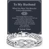 ChainsHouse Square Love Knot Bracelets for Men Braided Leather Stainless Steel Infinity Bracelets with Love Message Card Aniversary Birthday Gift for Men/Love/Husband/Dad(10-To My Husband-Steel)